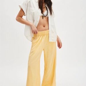 Free People Day’s End Linen Pull-On Pants Sunny Yellow